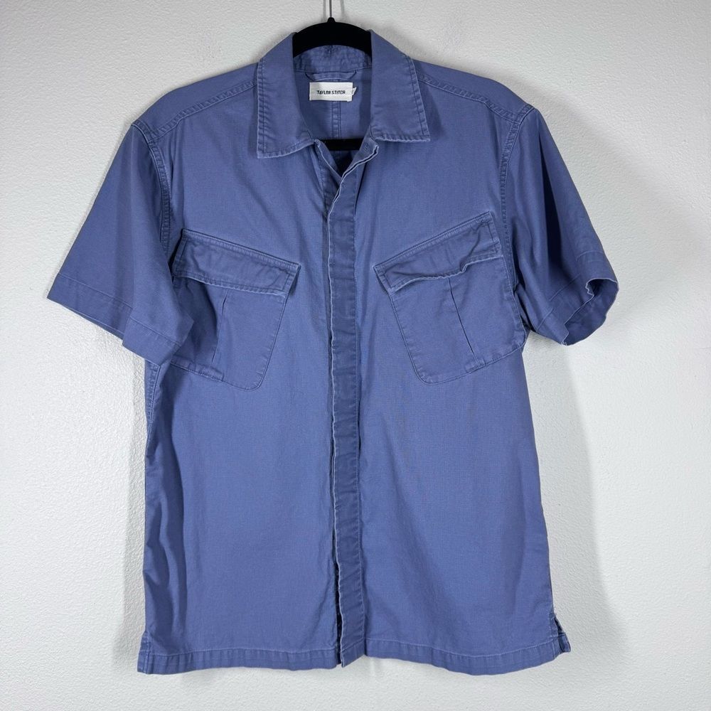 Taylor Stitch The Jungle Shirt Ocean Blue Short Sleeve Button Up Size 40 Medium